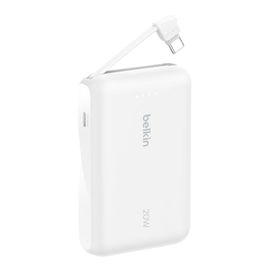 Belkin BoostCharge Power Bank 10K with Integrated Cable USB-C 20W - White