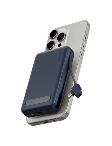 ENERGEA Magpac Pro+ 10000mAh Magsafe Qi2 Power Bank With Built-in Cable And Stand - Blue