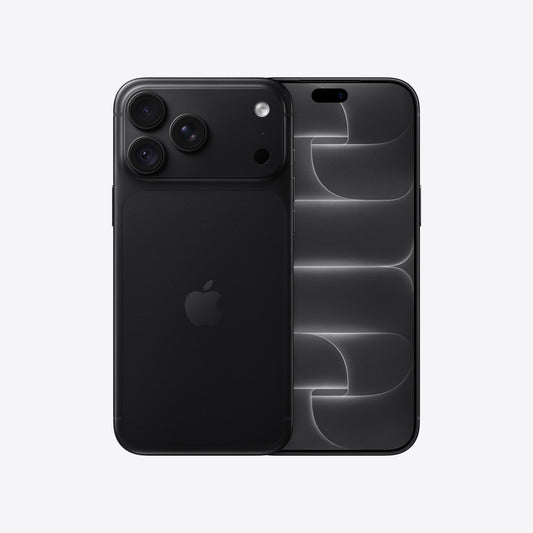 Front and back view display of the iPhone 18 Pro Max 1TB Black available at Tradeline.