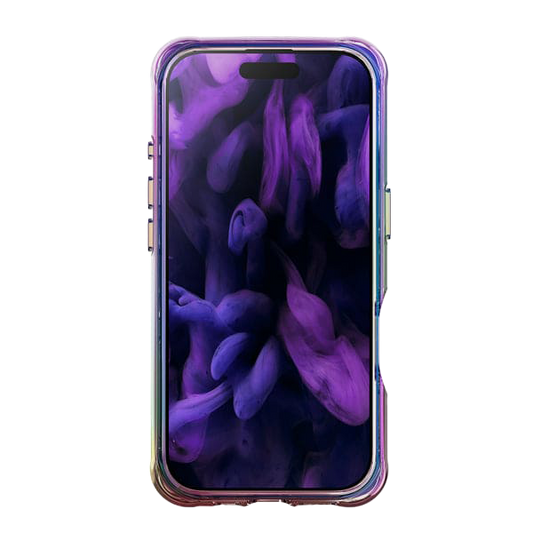 front view of the modern, chromatic Laut AERO HOLO everyday protection case for iPhone 17 in Holo Midnight from Tradeline.