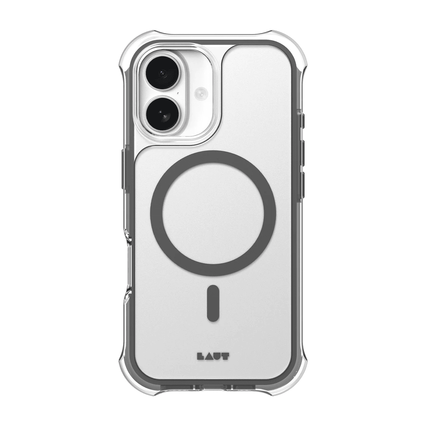 Rear view of the rigid back panel design on the Laut AERO PROTECT case for iPhone 17 in Shadow Grey at Tradeline.