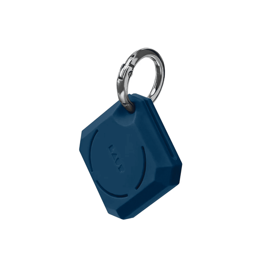 Front face view of the protective crystalline LAUT HUEX GEM case for AirTag in Blue available at Tradeline.