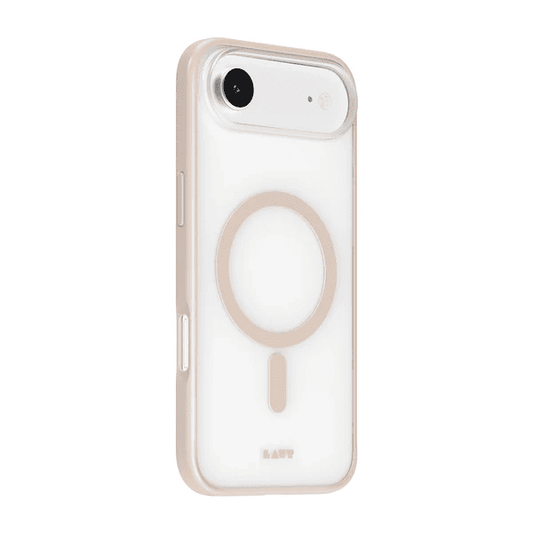 Edge bumper profile demonstrating drop defense on the Laut HUEX PROTECT case for iPhone Air Beige Gold at Tradeline.