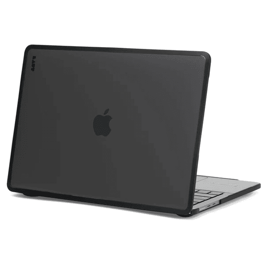 Closed back view of the tinted LAUT HUEX PROTECT hardshell case for MacBook Air 13-inch 2023/2021 in Frost Black available at Tradeline.