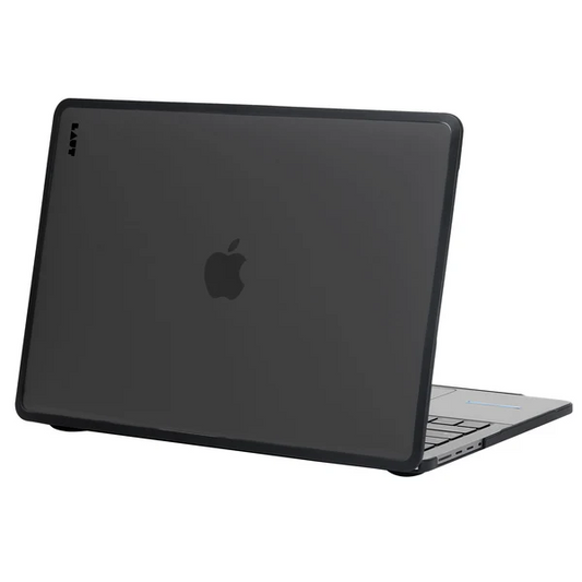 Closed back view of the scratch-resistant LAUT HUEX PROTECT case for MacBook Pro 16-inch 2023/2021 in Frost Black available at Tradeline.