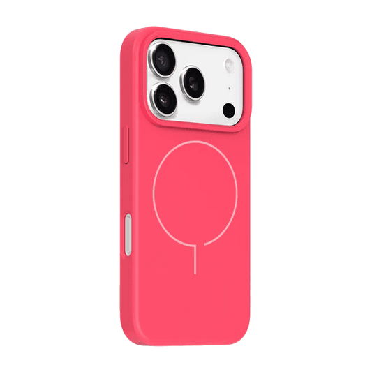 Side profile view highlighting the sleek button covers of the Laut HUEX SLIM case for iPhone 17 Pro Max Paradise Coral from Tradeline.