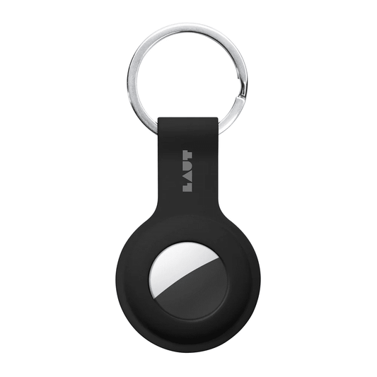 Minimalist front view of the sleek, matte LAUT HUEX TAG case for AirTag in Black available at Tradeline.
