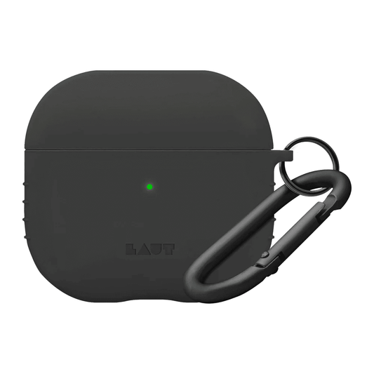 Closed view highlighting the everyday scratch and drop protection of the LAUT POD AirPods 4 Charcoal case from Tradeline Egypt.