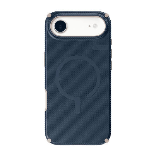 Rear view of the premium Laut SHIELD FLUX shockproof case for iPhone Air in Deep Navy finish at Tradeline.