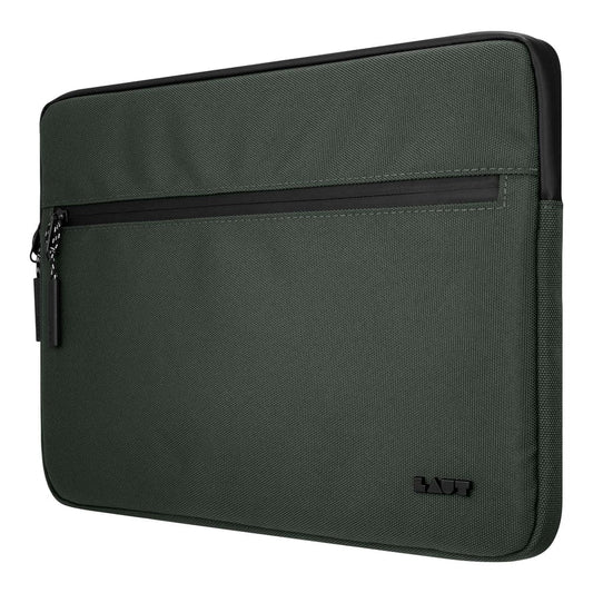 Front closed view of the stylish LAUT URBAN protective sleeve for 14-inch laptops in Olive green color at Tradeline.