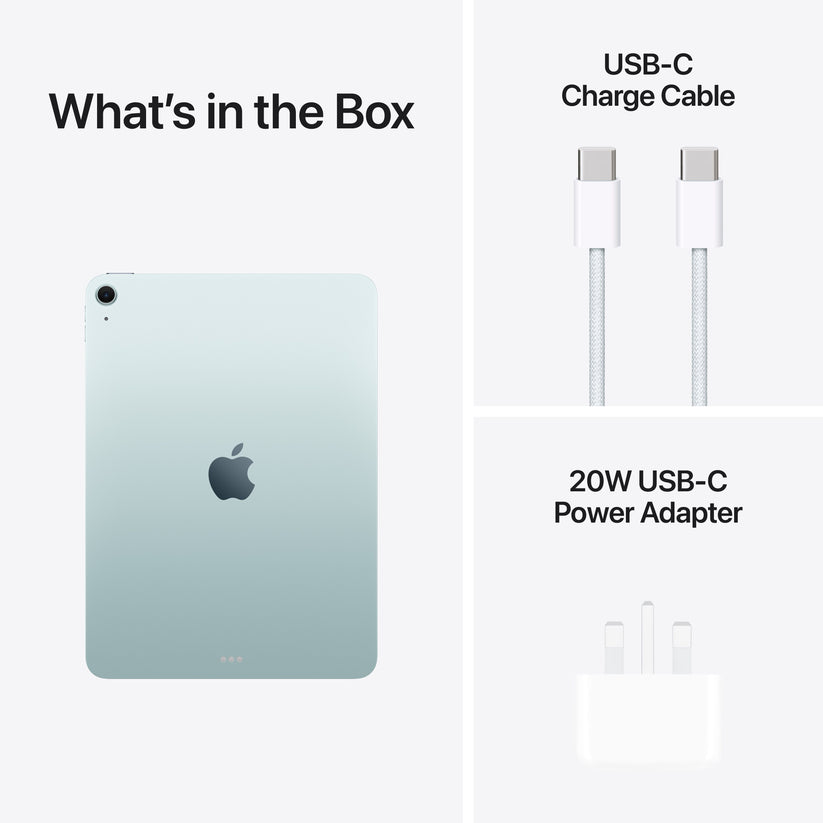 In-box content showing the cable and adapter for the 11-inch iPad Air Wi-Fi 1TB Blue M4 at Tradeline.