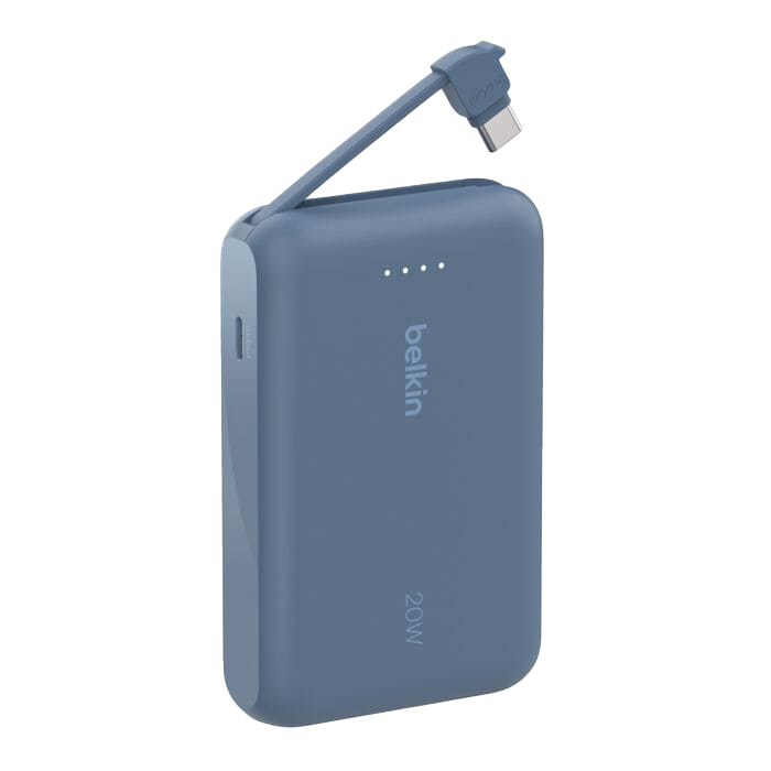 باور بنك Belkin BoostCharge بسعة 10,000 مللي أمبير مع كابل USB-C مدمج بقدرة 20 واط - أزرق