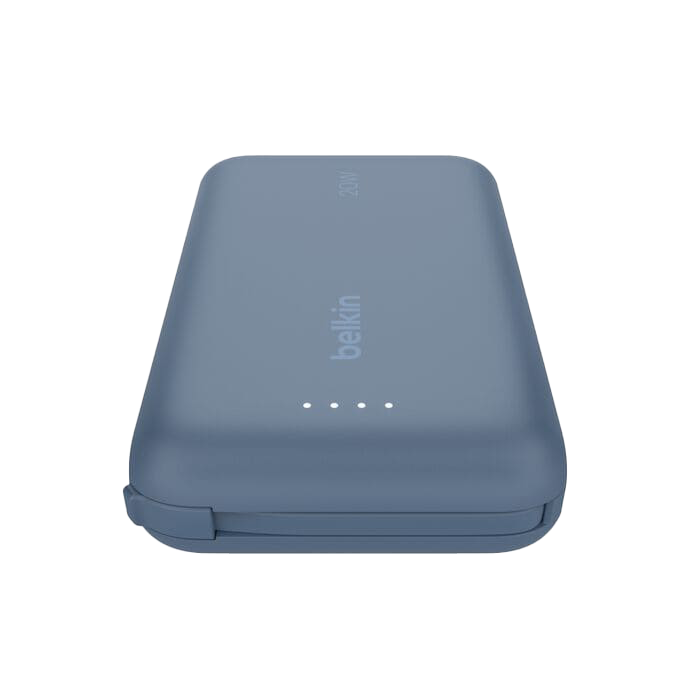 باور بنك Belkin BoostCharge بسعة 10,000 مللي أمبير مع كابل USB-C مدمج بقدرة 20 واط - أزرق
