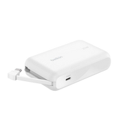 باور بنك Belkin BoostCharge بسعة 10,000 مللي أمبير مع كابل USB-C مدمج بقدرة 20 واط - أبيض