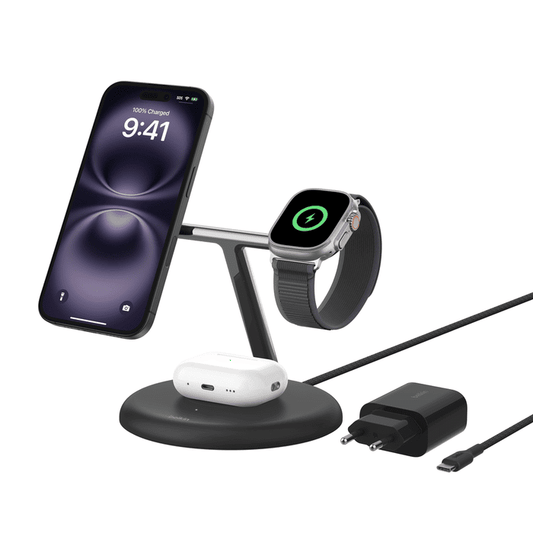 Belkin BoostCharge Pro 3-in-1 Magnetic Charging Stand with Qi2 Fast Wireless Charging 15W - Black