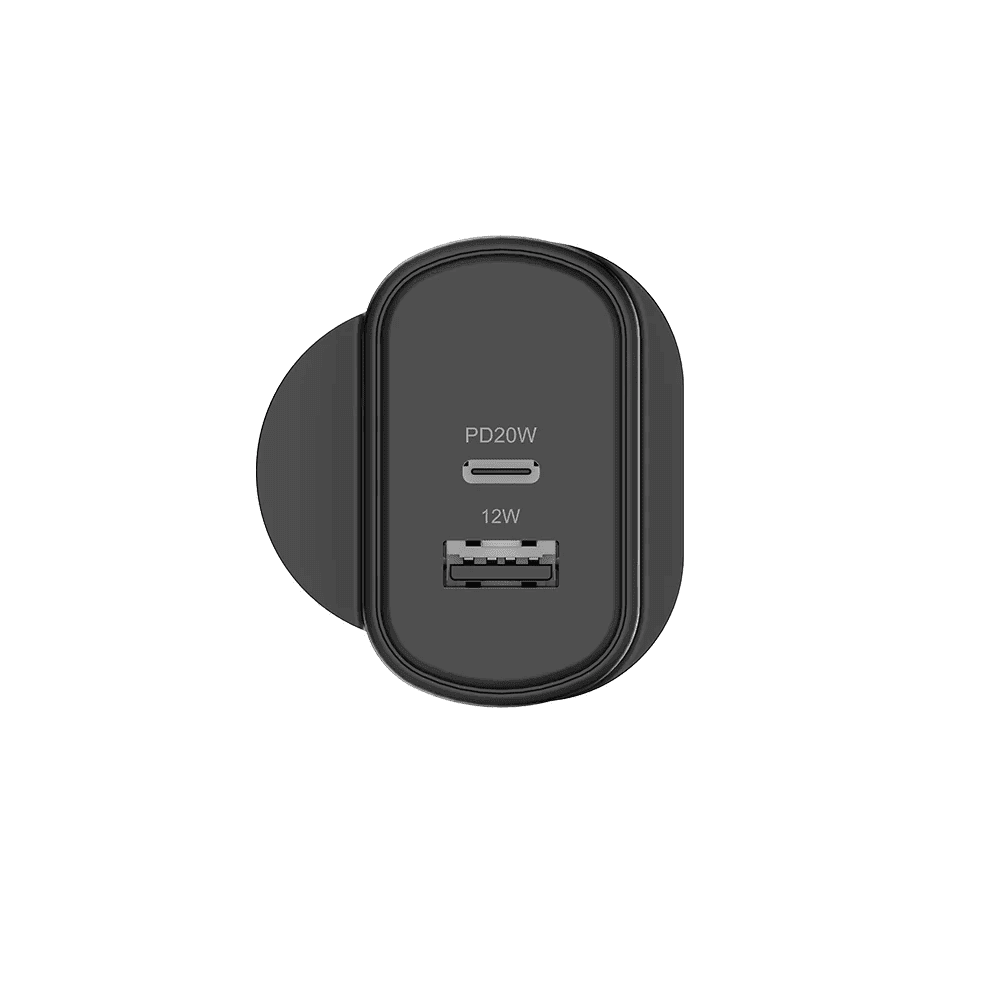 شاحن حائط Cygnett بقدرة 32 واط ومنفذي USB-C PD - أسود