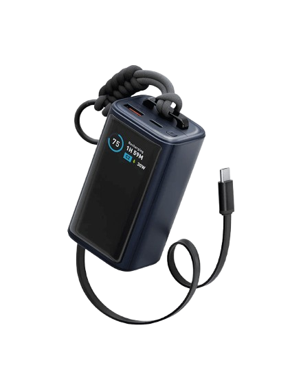 بطارية ENERGEA Compac Arc 45 بسعة 10,000mAh مع كابل USB-C مدمج بطول 70 سم وشحن PD بقدرة 45 واط - أزرق