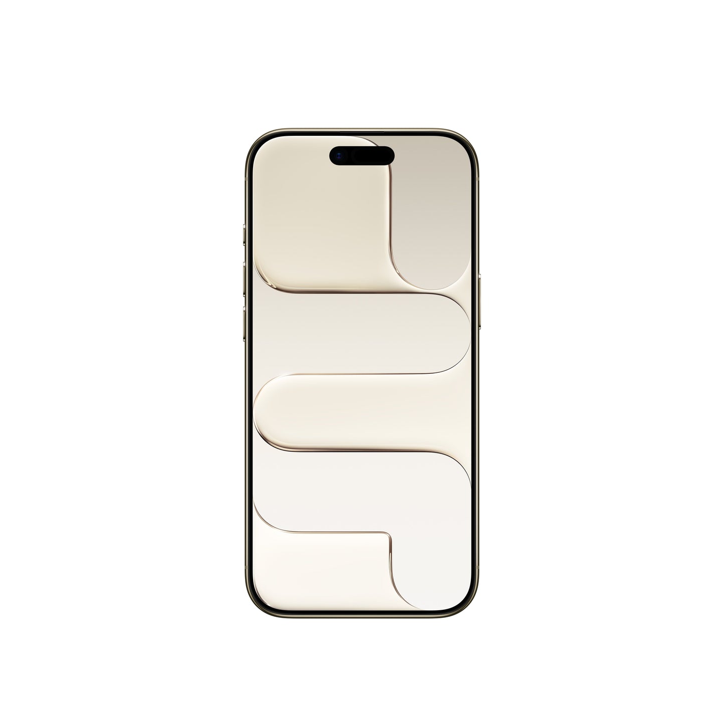 A front-facing view of the gold-toned iPhone Air smartphone, showcasing an all-screen display with slim bezels, the Dynamic Island pill-shaped cutout at the top, and a cream and gold abstract geometric wallpaper.