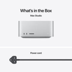 The items included in the Mac Studio box are:

Mac Studio

Power cord
