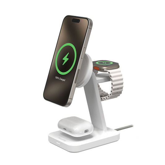 Mophie Snap+ 3-in-1 Wireless Charge Stand Qi2 - أبيض