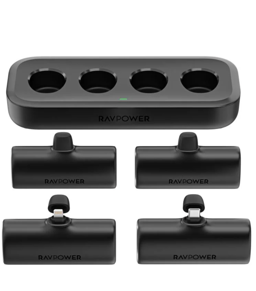 RAVPower Charging Combo باور بانك Nano بسعة 4 × 5000 مللي أمبير وبقدرة 20 واط مع محطة شحن USB-C - أسود
