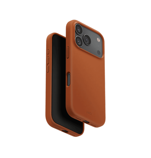 جراب UniQ Lino الهجين من السيليكون المتوافق مع MagClick لهاتف iPhone 17 Pro - برتقالي 