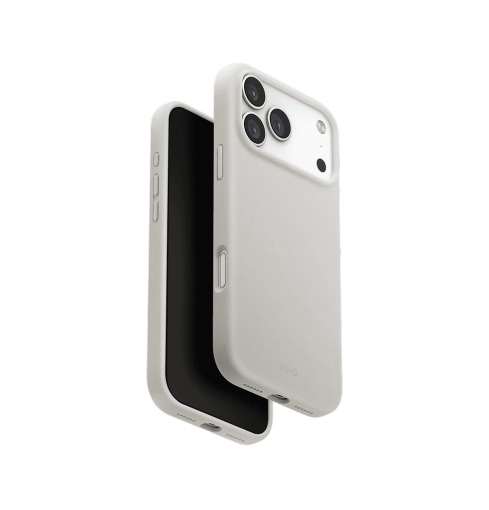 جراب UniQ Lino الهجين من السيليكون المتوافق مع MagClick لهاتف iPhone 17 Pro Max - رمادي