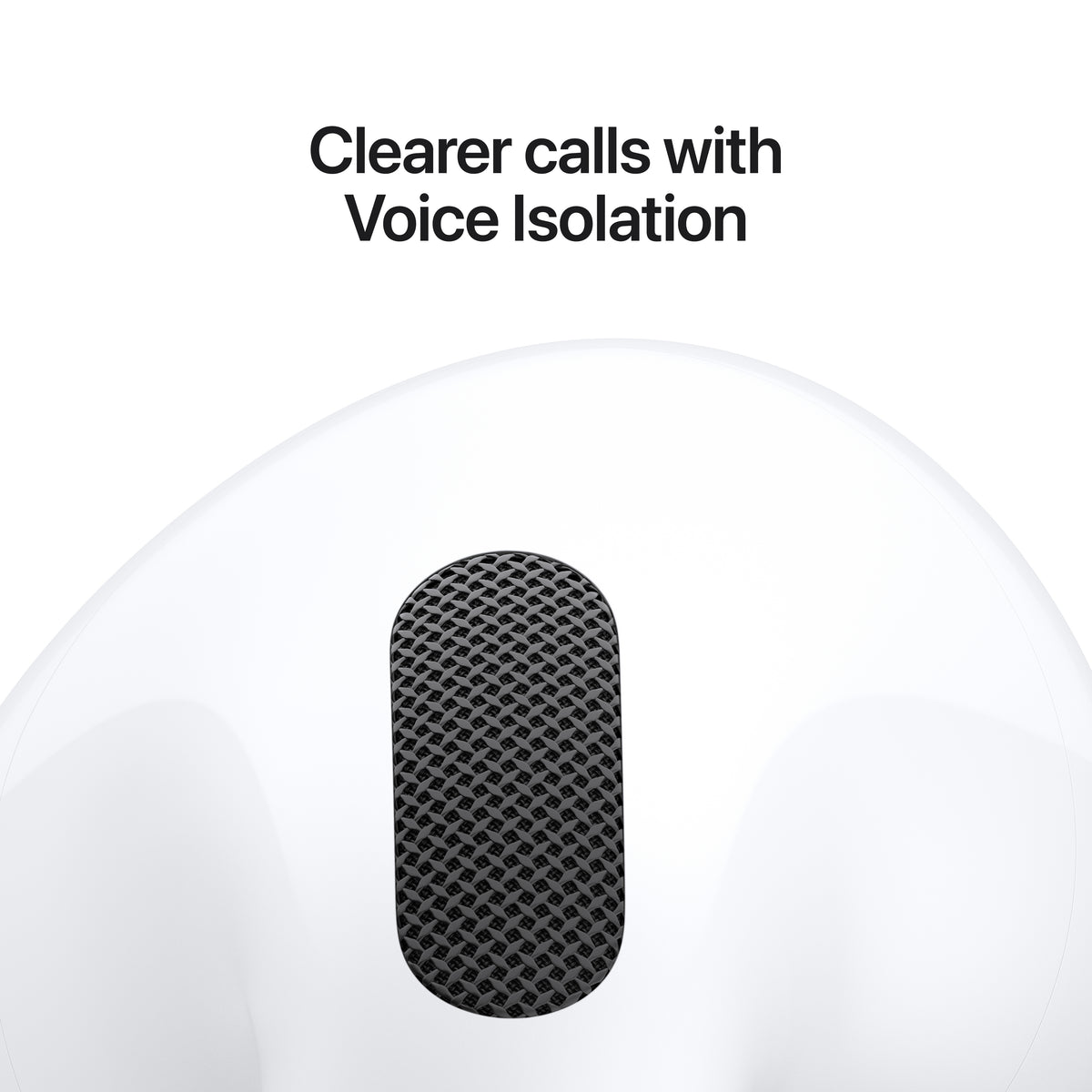 On-screen graphic showcasing voice isolation technology for crystal clear calls on Apple AirPods 5 at Tradeline.