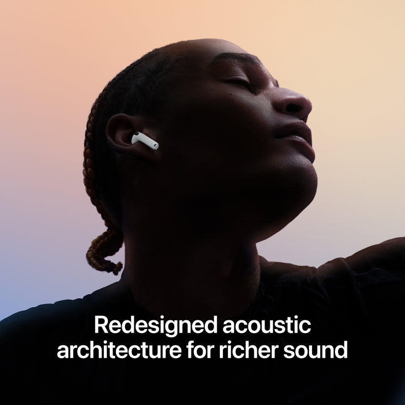Feature graphic showcasing richer sound and audio performance on the Apple AirPods 5 with Wireless Charging Case at Tradeline Egypt.