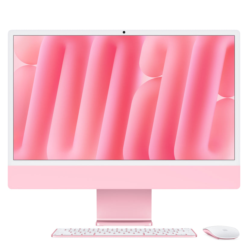 Front display perspective of the 24-inch iMac Retina 4.5K M4 10-core CPU 256GB Pink at Tradeline.