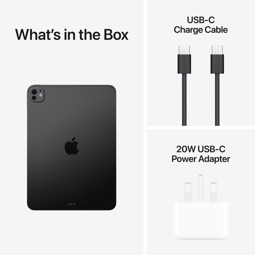 Included power adapter and cable for Apple iPad Pro M5 11-inch Wi-Fi 2TB Nano-texture Space Black at Tradeline.