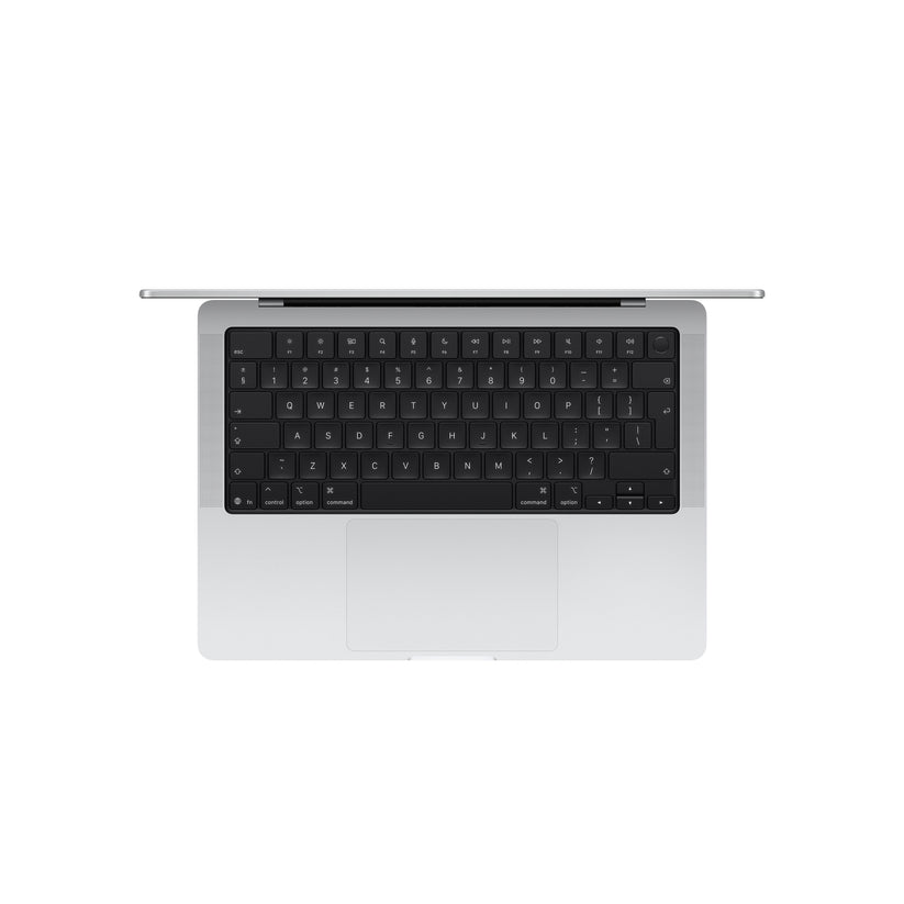 Direct top view of the Magic Keyboard on 14-inch MacBook Pro M5 1TB Silver from Tradeline.