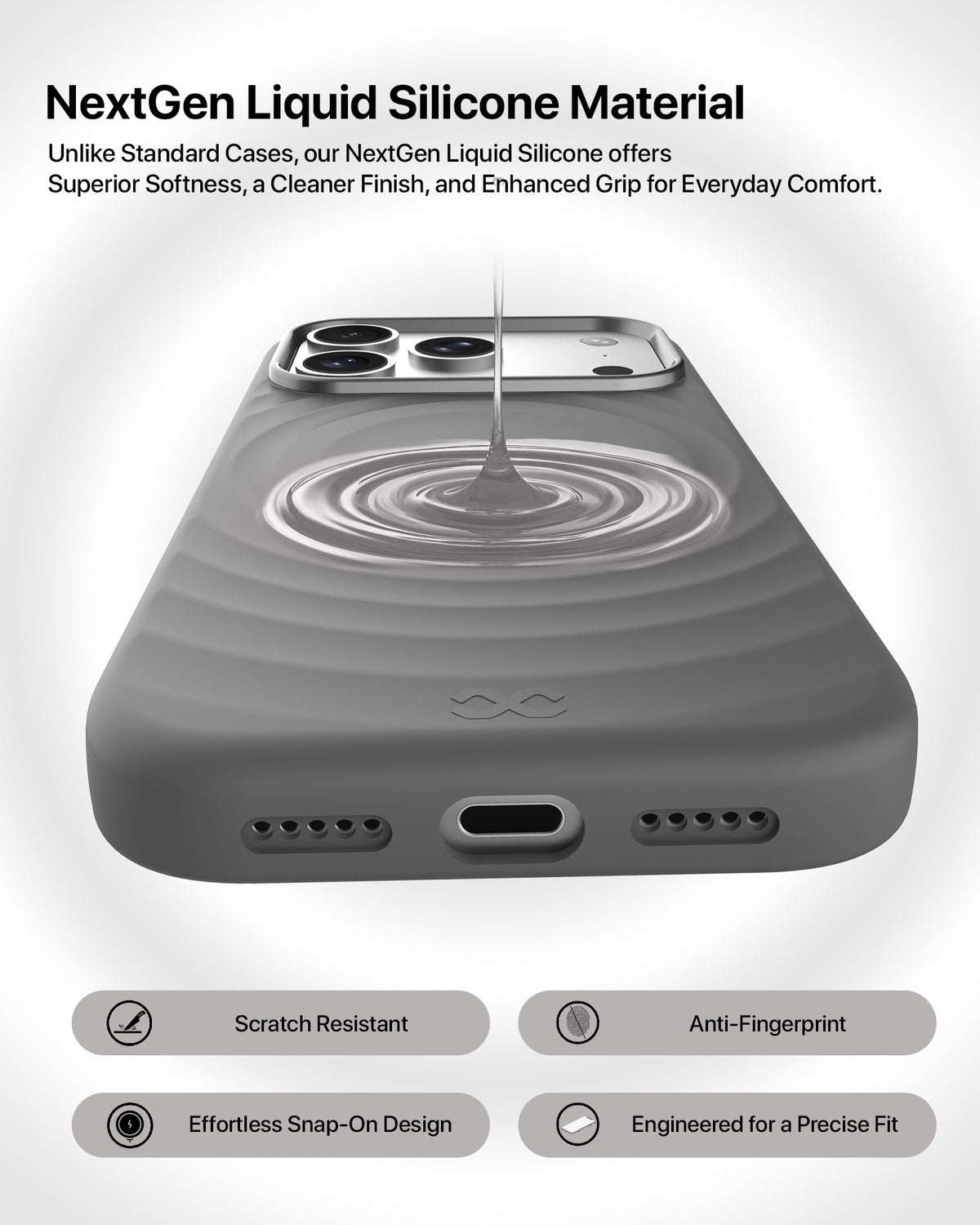 infyty QUIVERX Soft Silicone Ripple Case with Metallic Accents for iPhone 18 Pro - Dark Grey