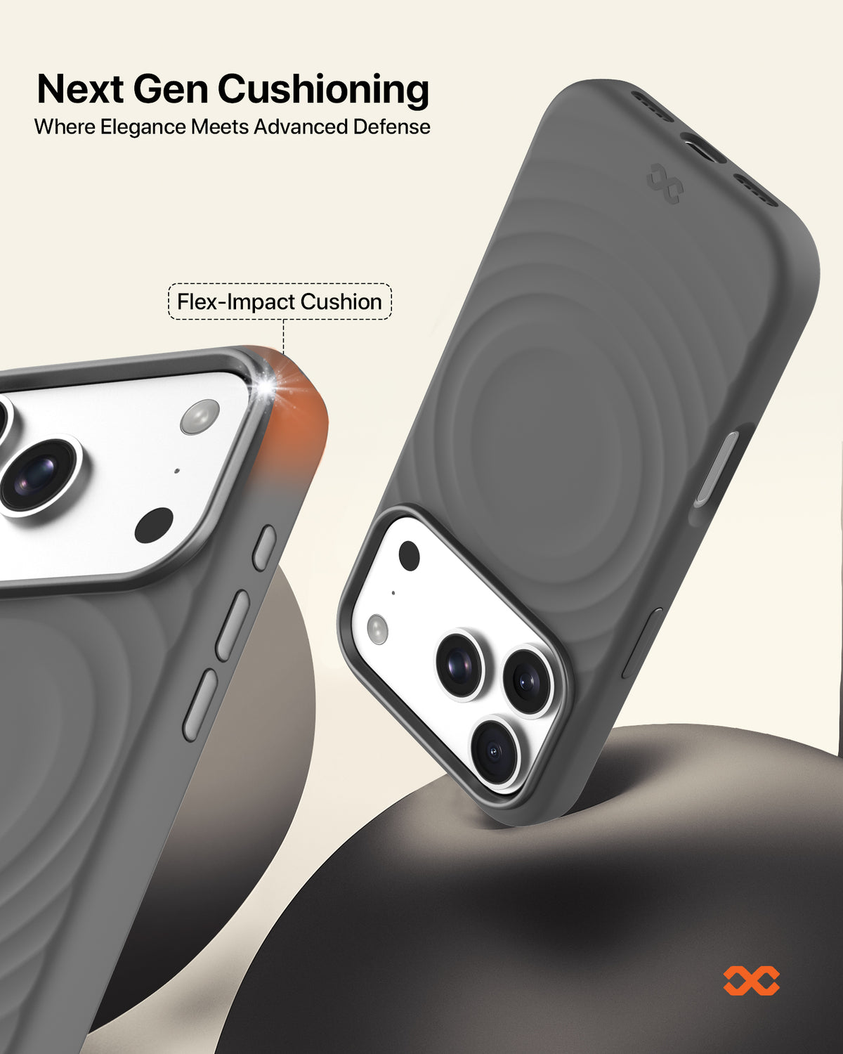 infyty QUIVERX Soft Silicone Ripple Case with Metallic Accents for iPhone 18 Pro - Dark Grey