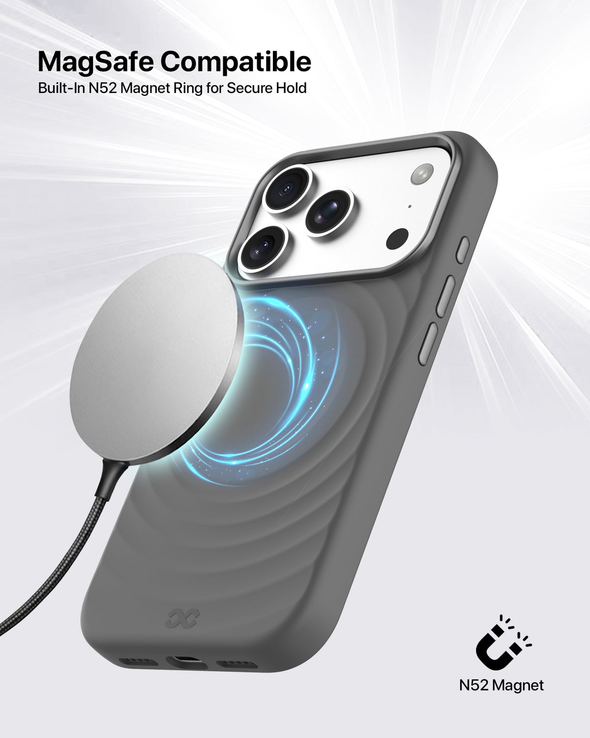 infyty QUIVERX Soft Silicone Ripple Case with Metallic Accents for iPhone 18 Pro - Dark Grey