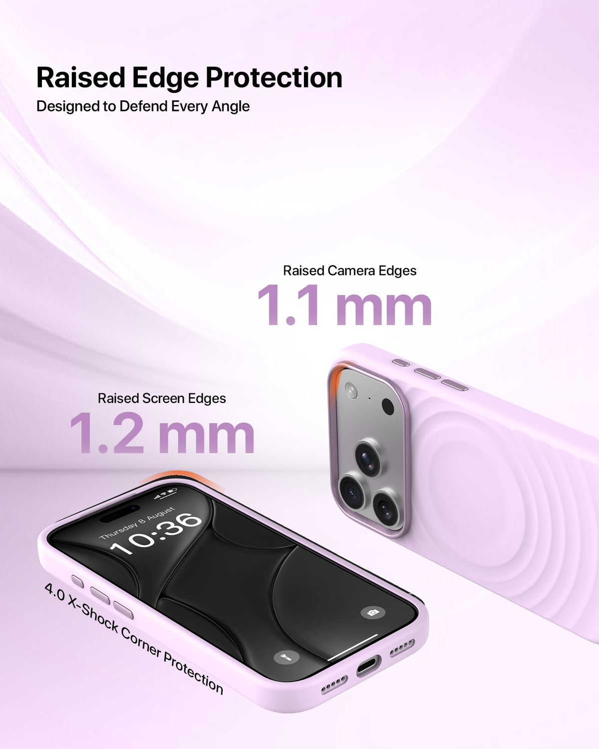 infyty QUIVERX Soft Silicone Ripple Case with Metallic Accents for iPhone 18 Pro - Lavender
