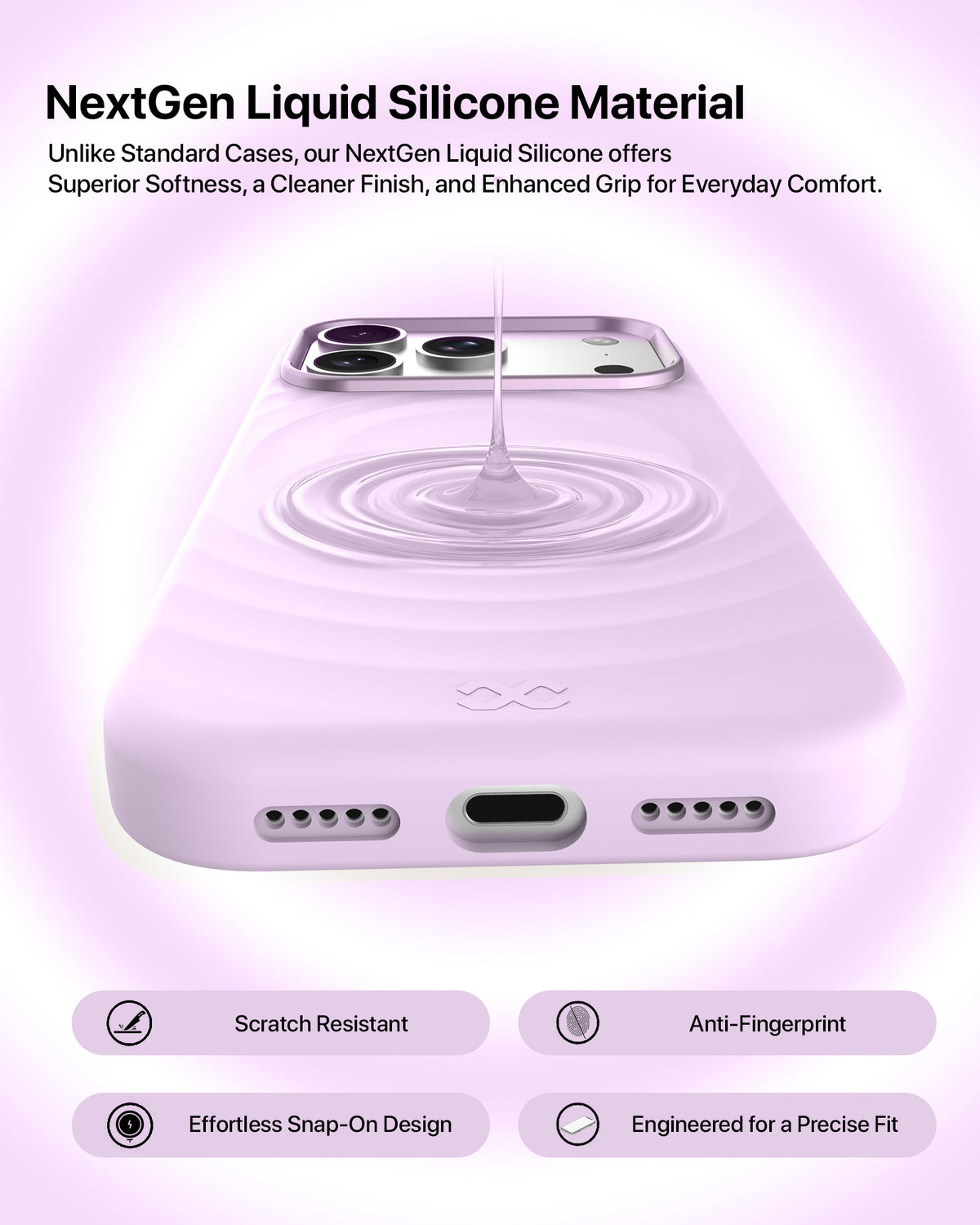 infyty QUIVERX Soft Silicone Ripple Case with Metallic Accents for iPhone 18 Pro Max - Lavender