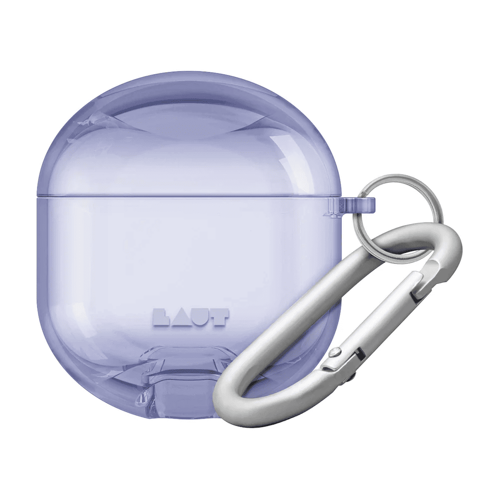 Front closed view of the protective LAUT AERO PROTECT case for AirPods 4 in Spring Purple available at Tradeline.