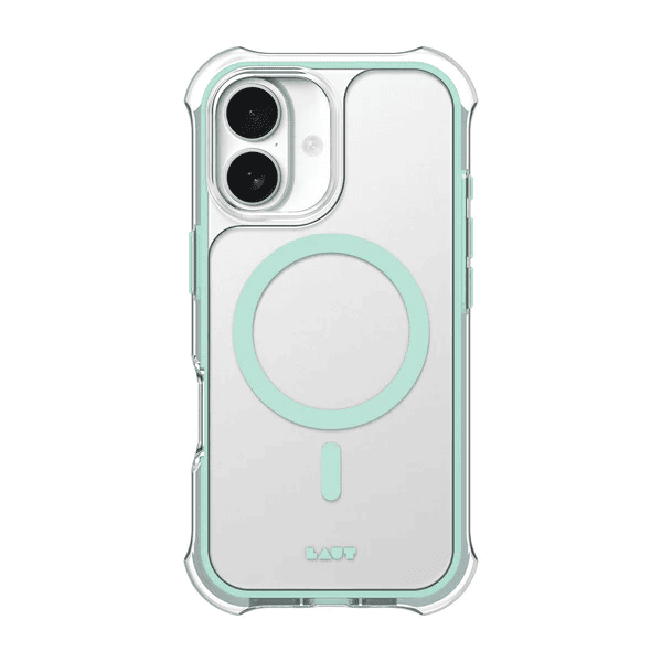 Rear view showcasing the clean, refreshing color variant of the Laut AERO PROTECT case for iPhone 17 in Aqua Mint from Tradeline.