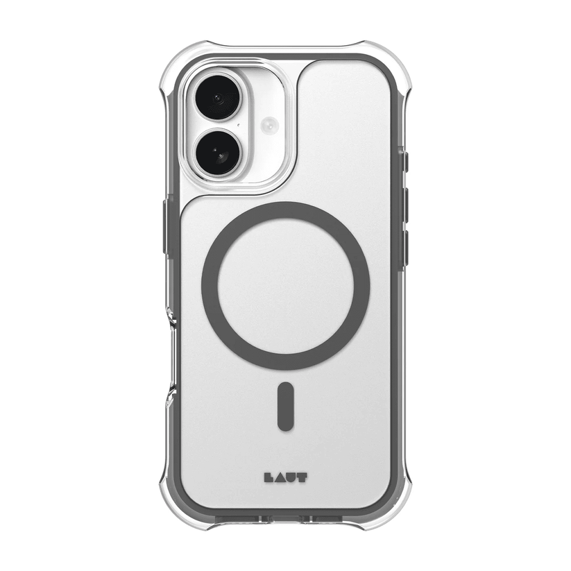 Rear view of the rigid back panel design on the Laut AERO PROTECT case for iPhone 17 in Shadow Grey at Tradeline.