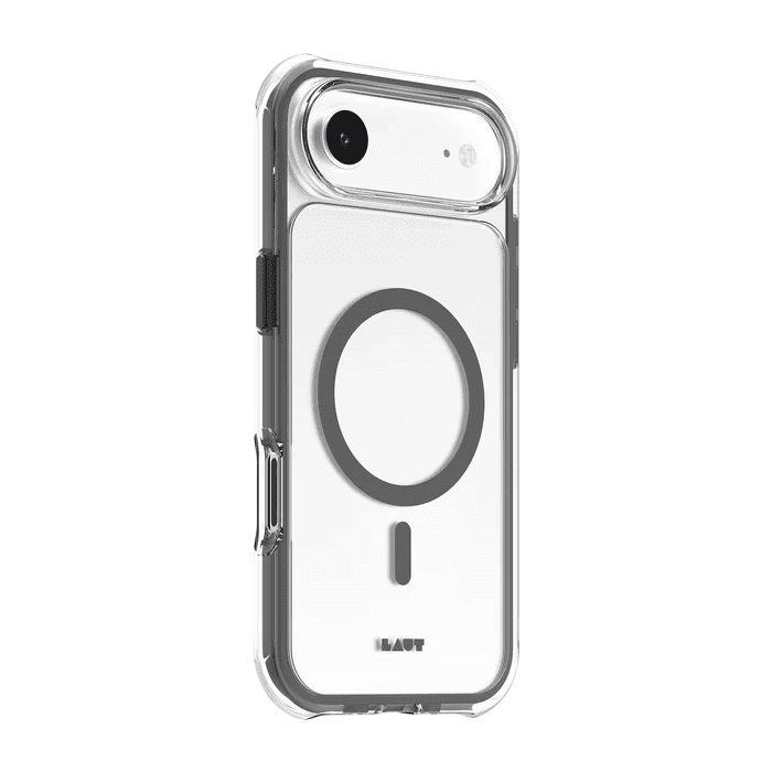 Side back perspective of the Laut AERO PROTECT iPhone Air Sadle Brown cover demonstrating shock absorption frames at Tradeline Egypt.