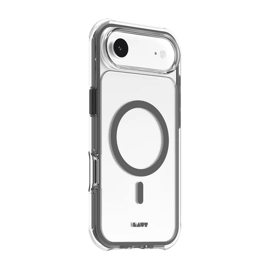 Side back perspective of the Laut AERO PROTECT iPhone Air Sadle Brown cover demonstrating shock absorption frames at Tradeline Egypt.