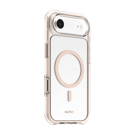 Side back perspective of the Laut AERO PROTECT iPhone Air Sadle Brown cover demonstrating shock absorption frames at Tradeline Egypt.