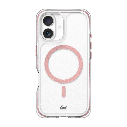 Rear view of the stylish Laut AERO SPARKLE everyday protection case for iPhone 17 in Crystal Pink from Tradeline.