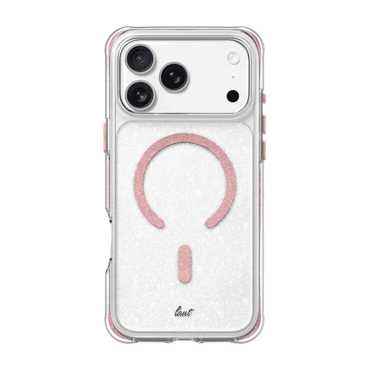 Rear view of the vibrant Laut AERO SPARKLE case for iPhone 17 Pro in Crystal Pink option available at Tradeline.