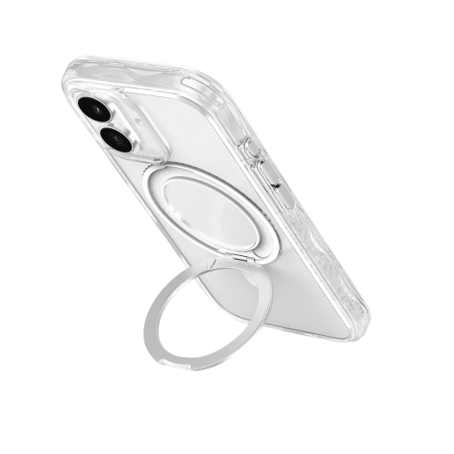 Clear centered view highlighting the built-in magnetic charging core inside the Laut CARBON MATTER iPhone 17 Crystal case at Tradeline.