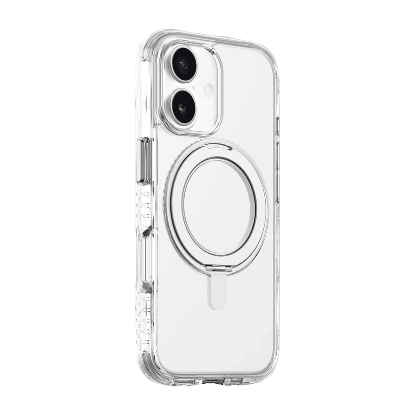 Side back perspective demonstrating the drop defense rim configuration of the Laut CARBON MATTER iPhone 17 Crystal case from Tradeline Egypt.