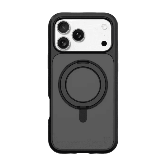 Rear view of the rugged Laut CARBON MATTER everyday case for iPhone 17 Pro Max in Midnight black finish available at Tradeline.