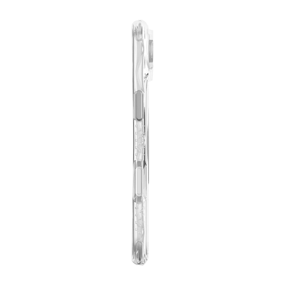 Side view illustrating the transparent scratch-resistant structure of the Laut CARBON MATTER iPhone Air Crystal shell from Tradeline.