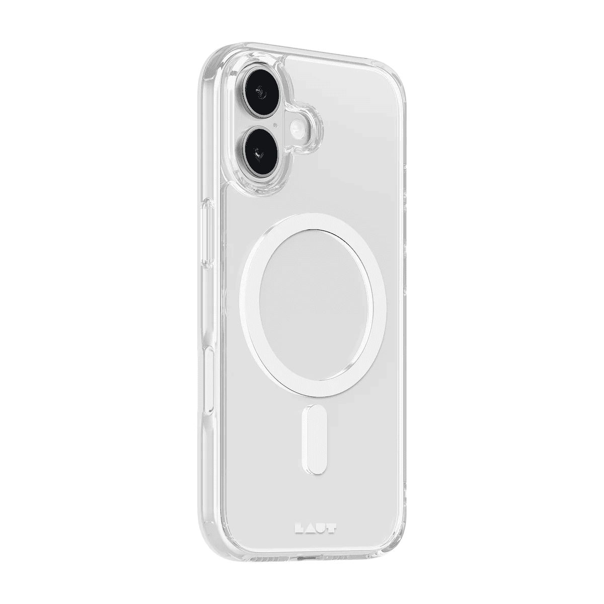 Side back perspective detailing the daily drop defense and thin profile of the Laut CRYSTAL FLURO iPhone 17 Clear case from Tradeline Egypt.